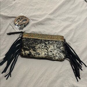 Black/Grey Fringe Cowhide Crossbody